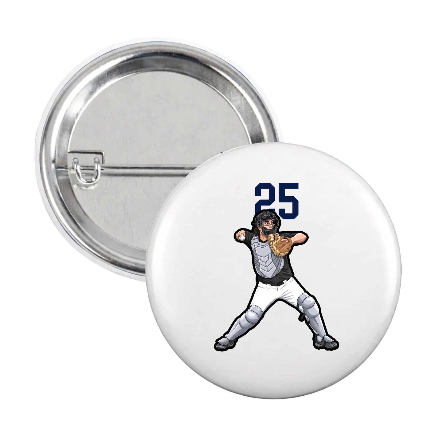 Game Day Button — Number Top in White