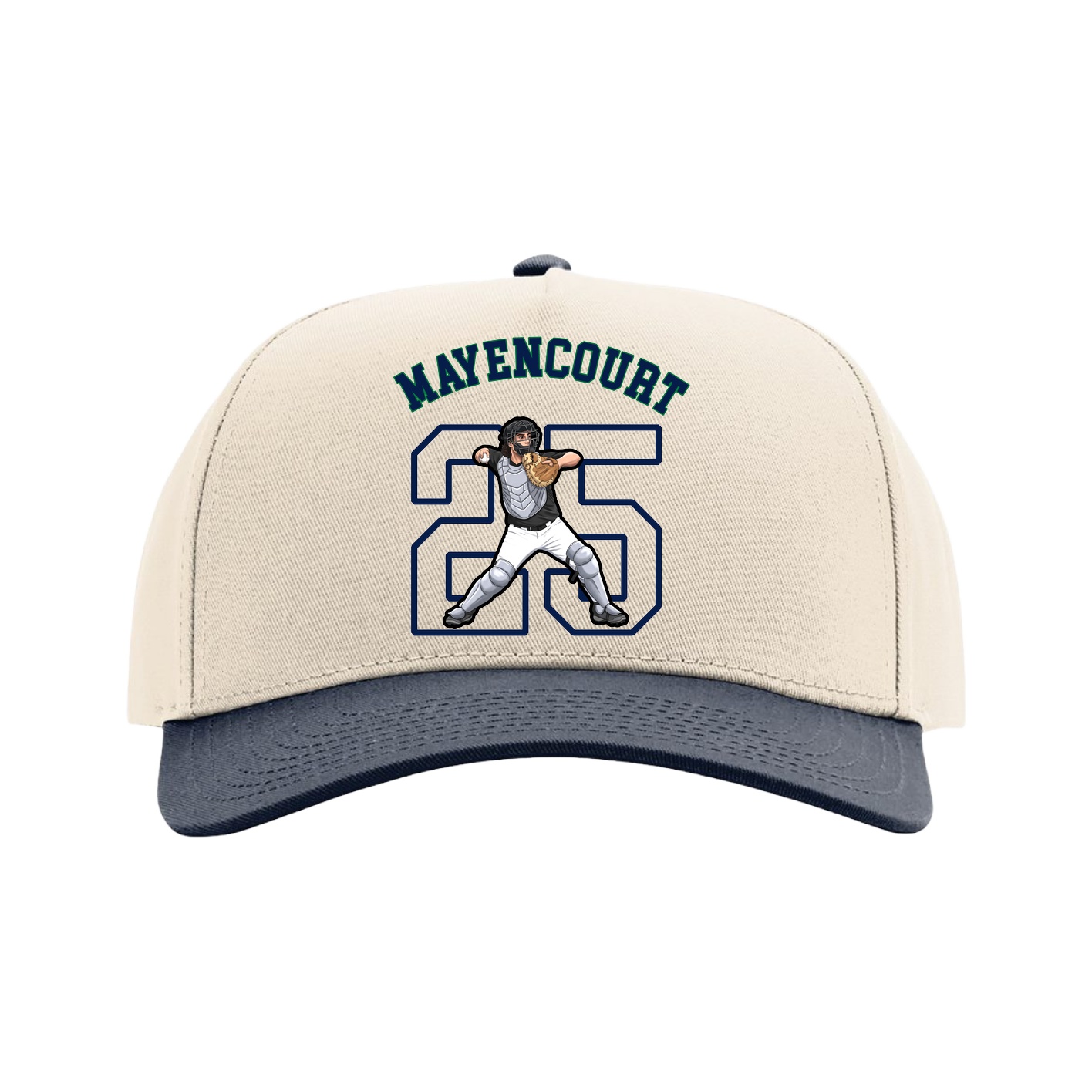 Full Fabric Five-Panel Champ Cap — Shirsey Arch in Cream/Navy
