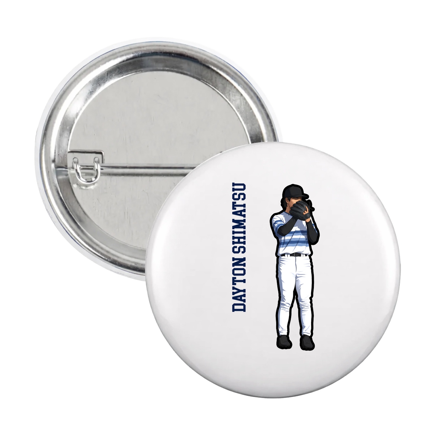 Game Day Button — Name Vertical in White
