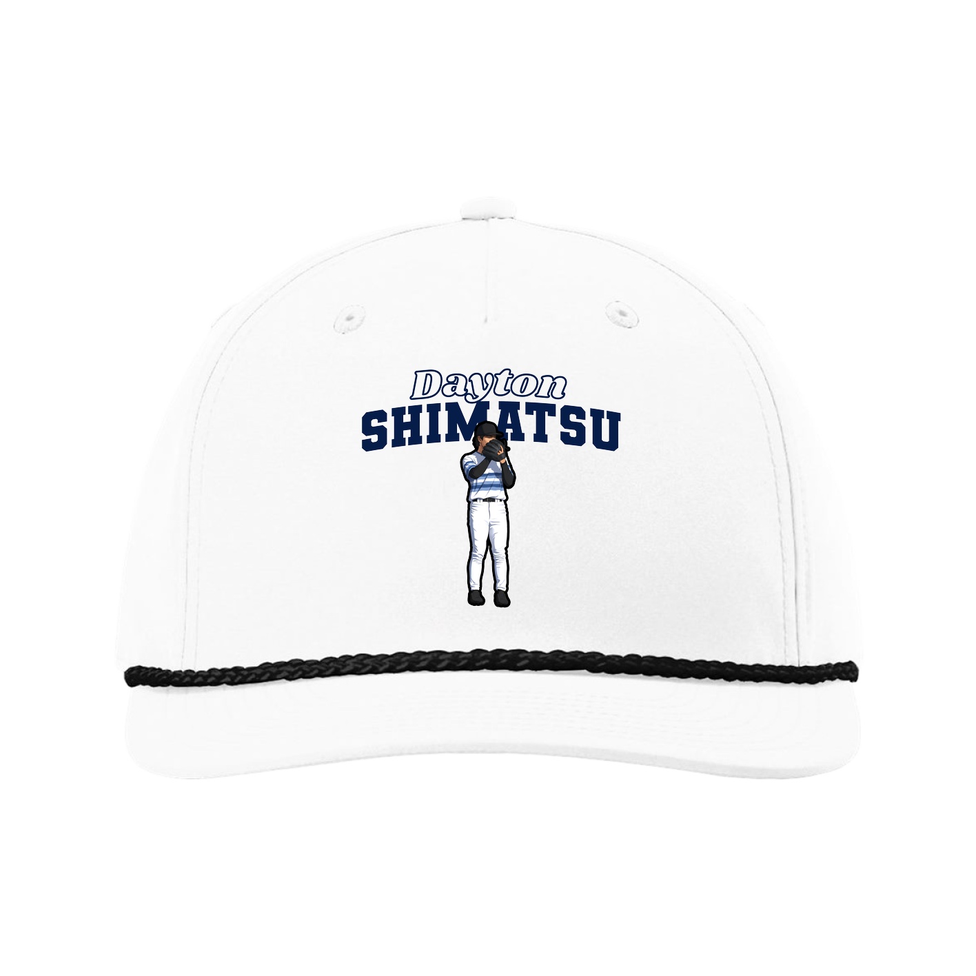 Five-Panel Classic Rope Cap — Name Arch in White