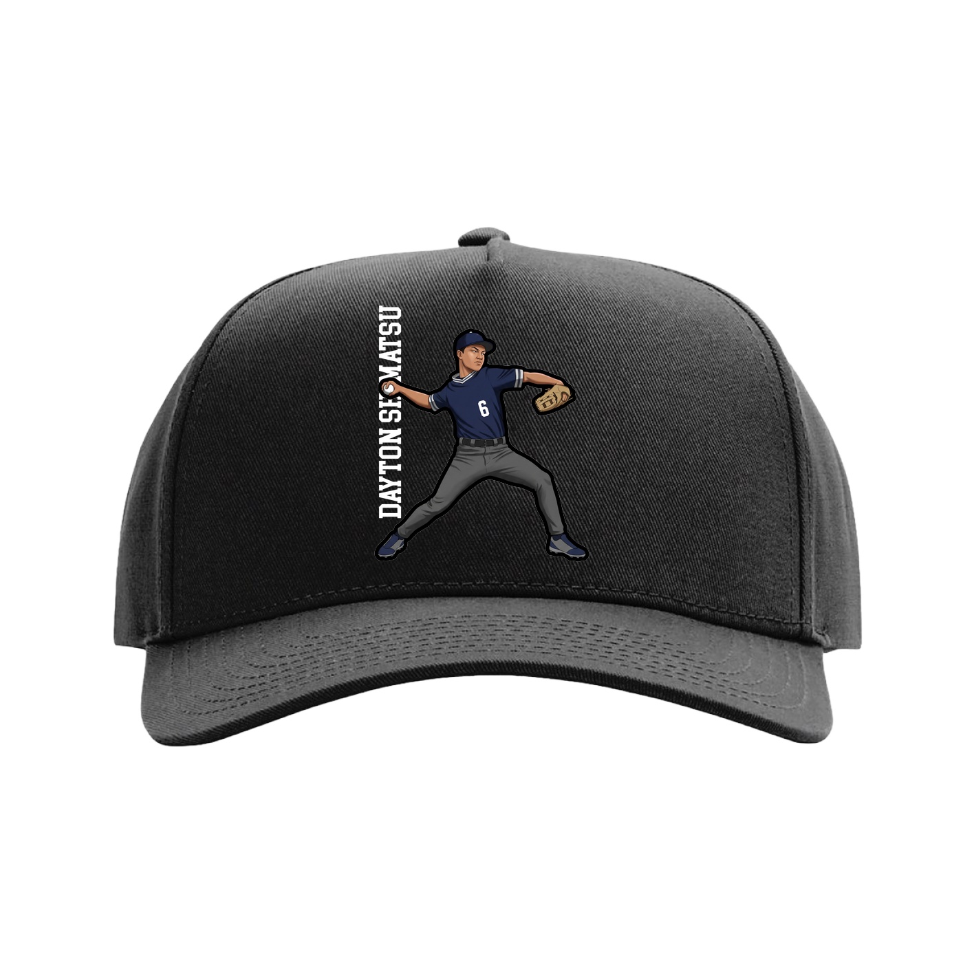 Full Fabric Five-Panel Champ Cap — Name Vertical in Black