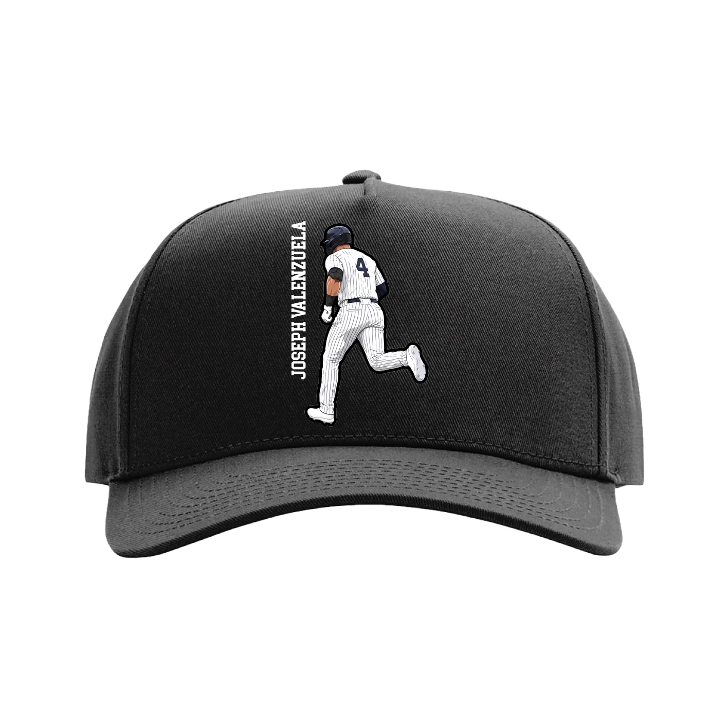Full Fabric Five-Panel Champ Cap — Name Vertical in Black