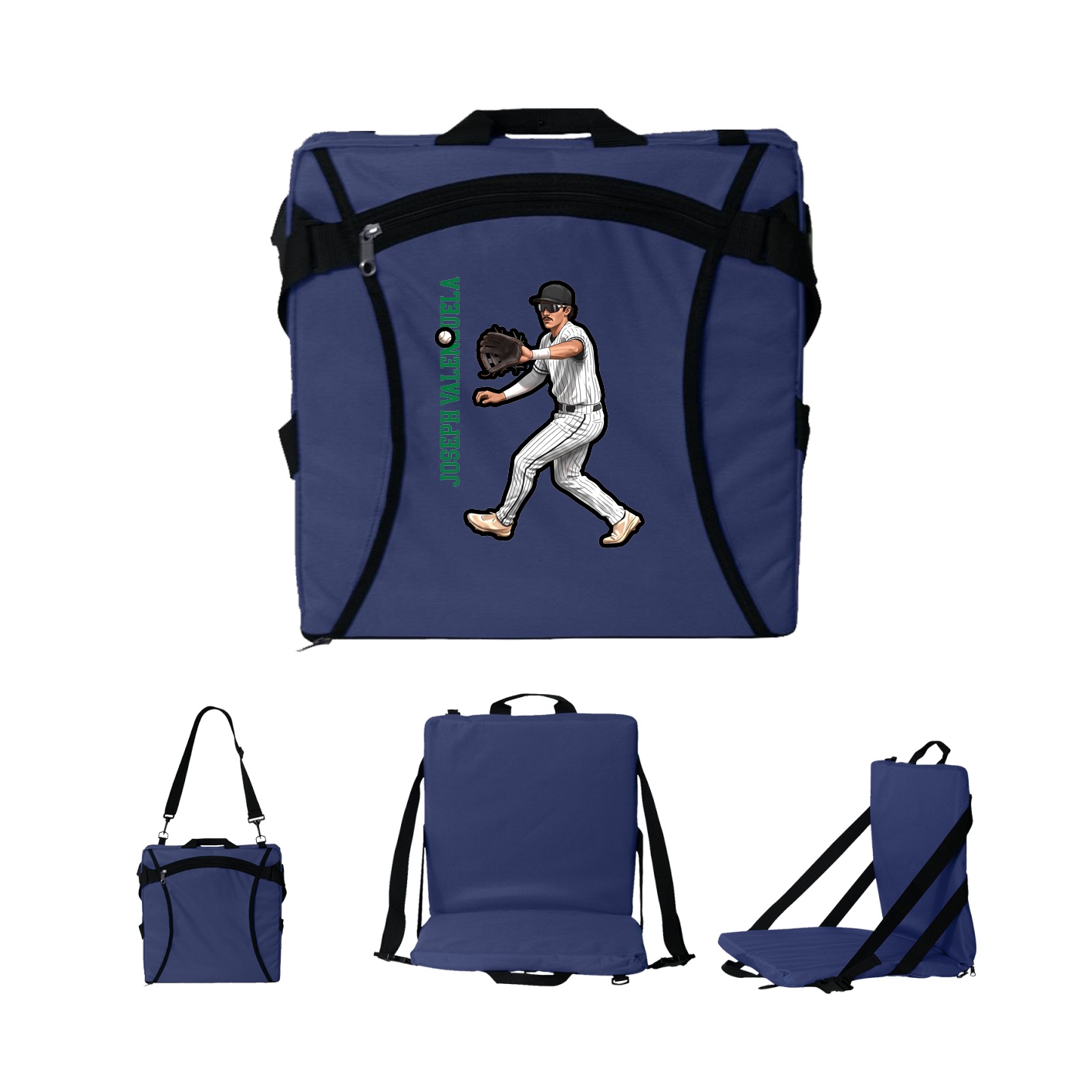 Folding Stadium Seat — Name Vertical in Navy