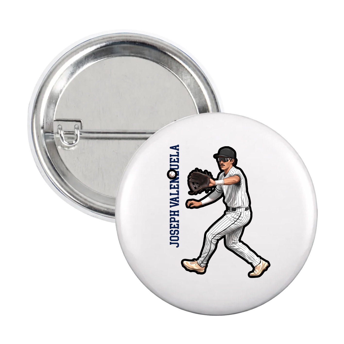 Game Day Button — Name Vertical in White