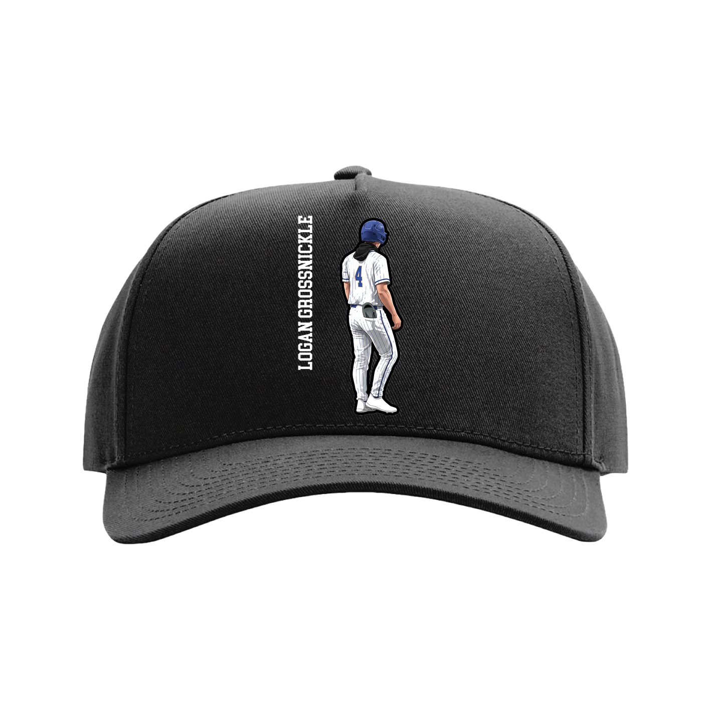 Full Fabric Five-Panel Champ Cap — Name Vertical in Black