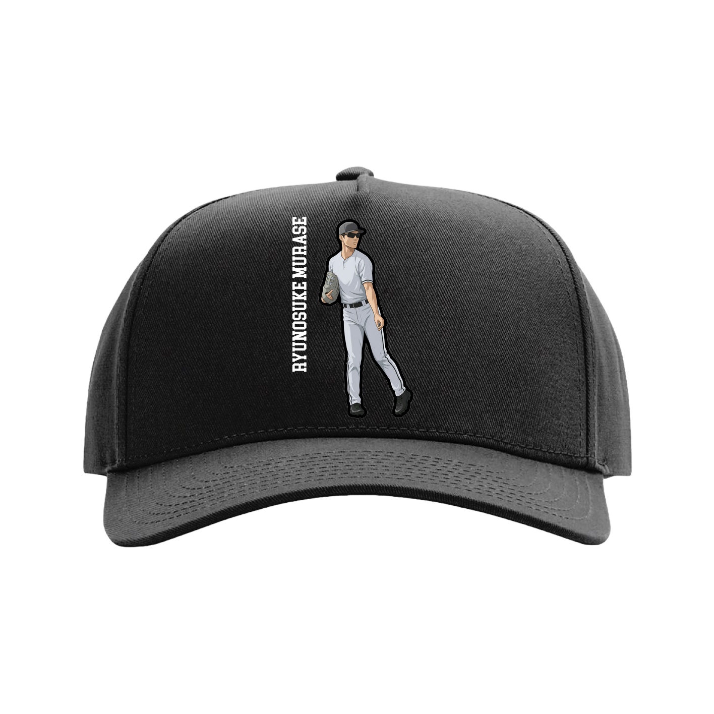 Full Fabric Five-Panel Champ Cap — Name Vertical in Black