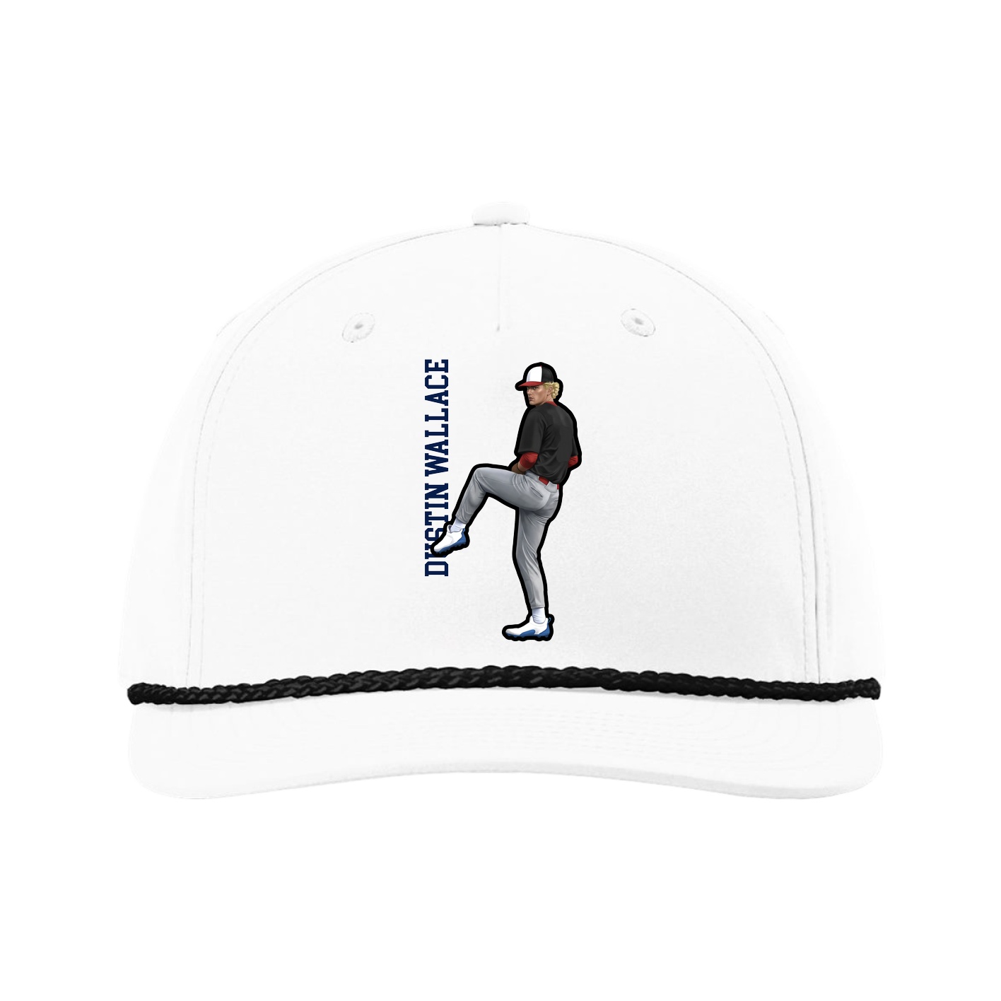 Five-Panel Classic Rope Cap — Name Vertical in White