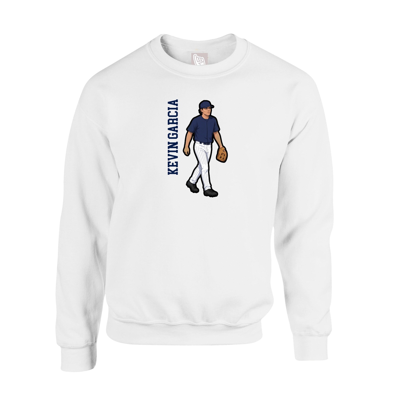 Fleece Crew — Name Vertical in White