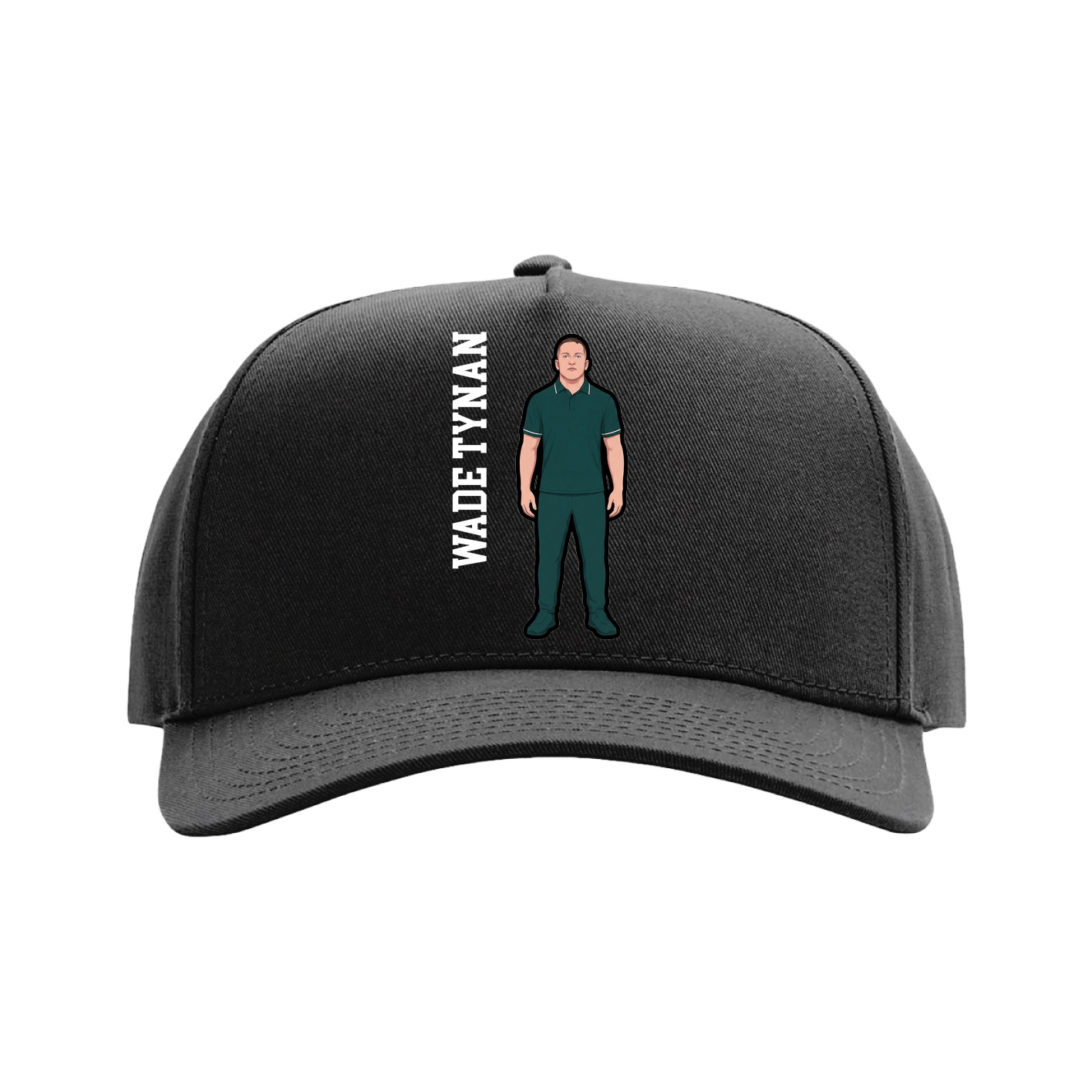 Full Fabric Five-Panel Champ Cap — Name Vertical in Black