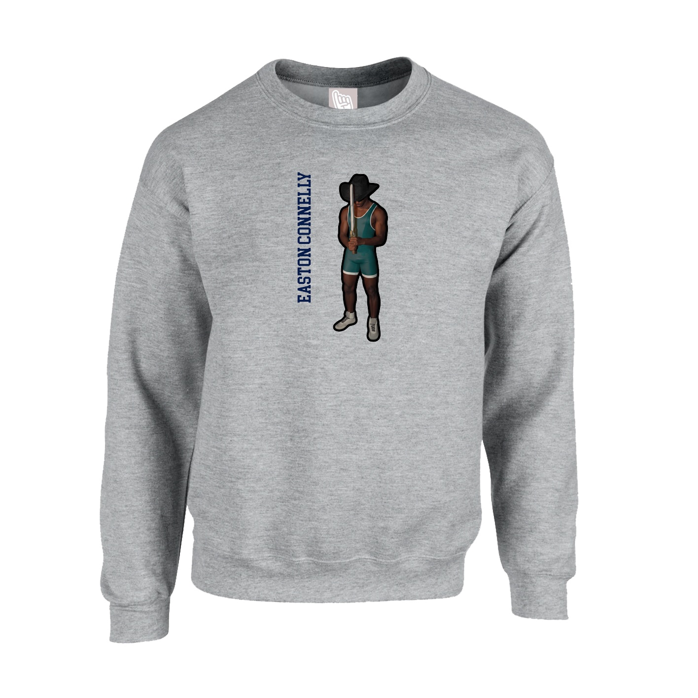 Fleece Crew — Name Vertical in Grey