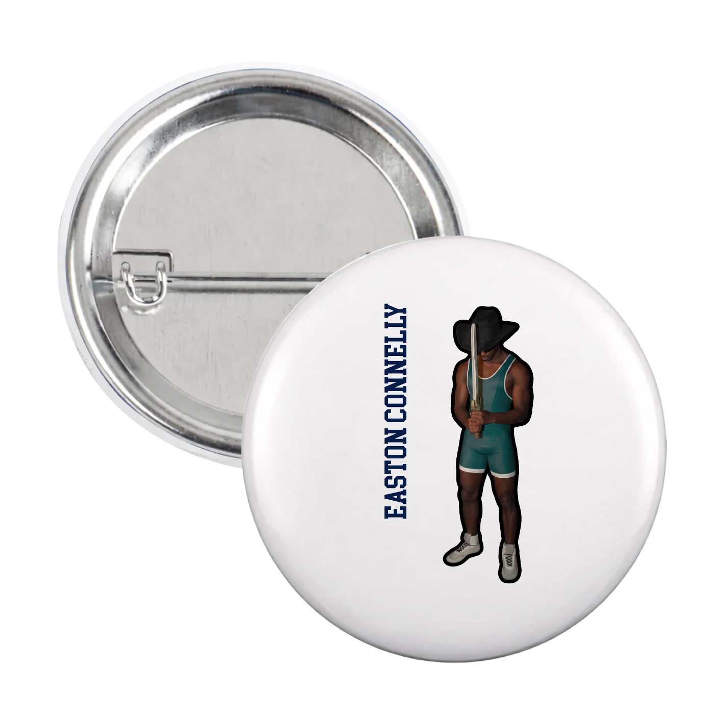 Game Day Button — Name Vertical in White