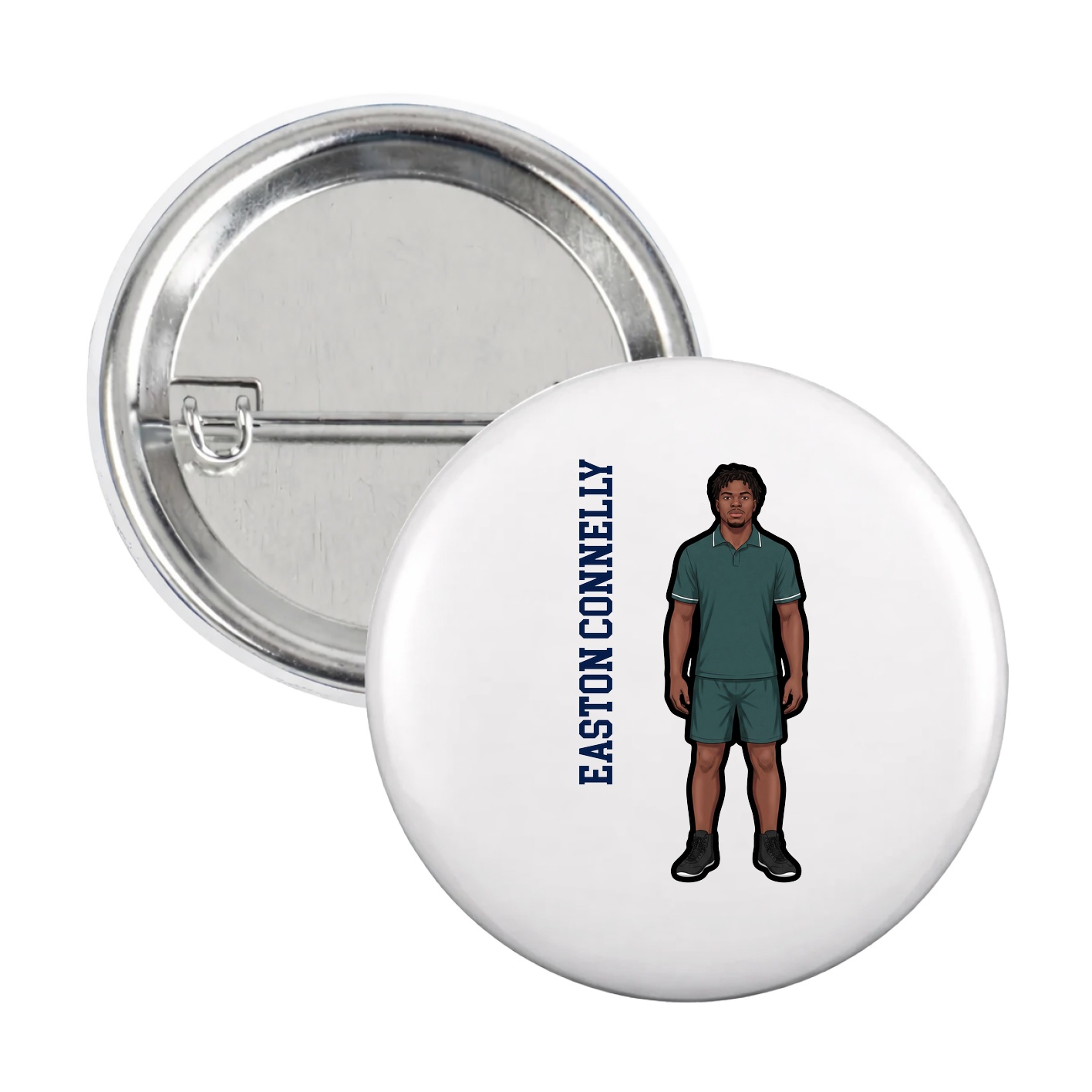 Game Day Button — Name Vertical in White