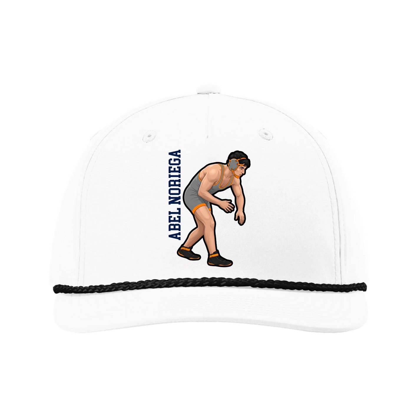 Five-Panel Classic Rope Cap — Name Vertical in White