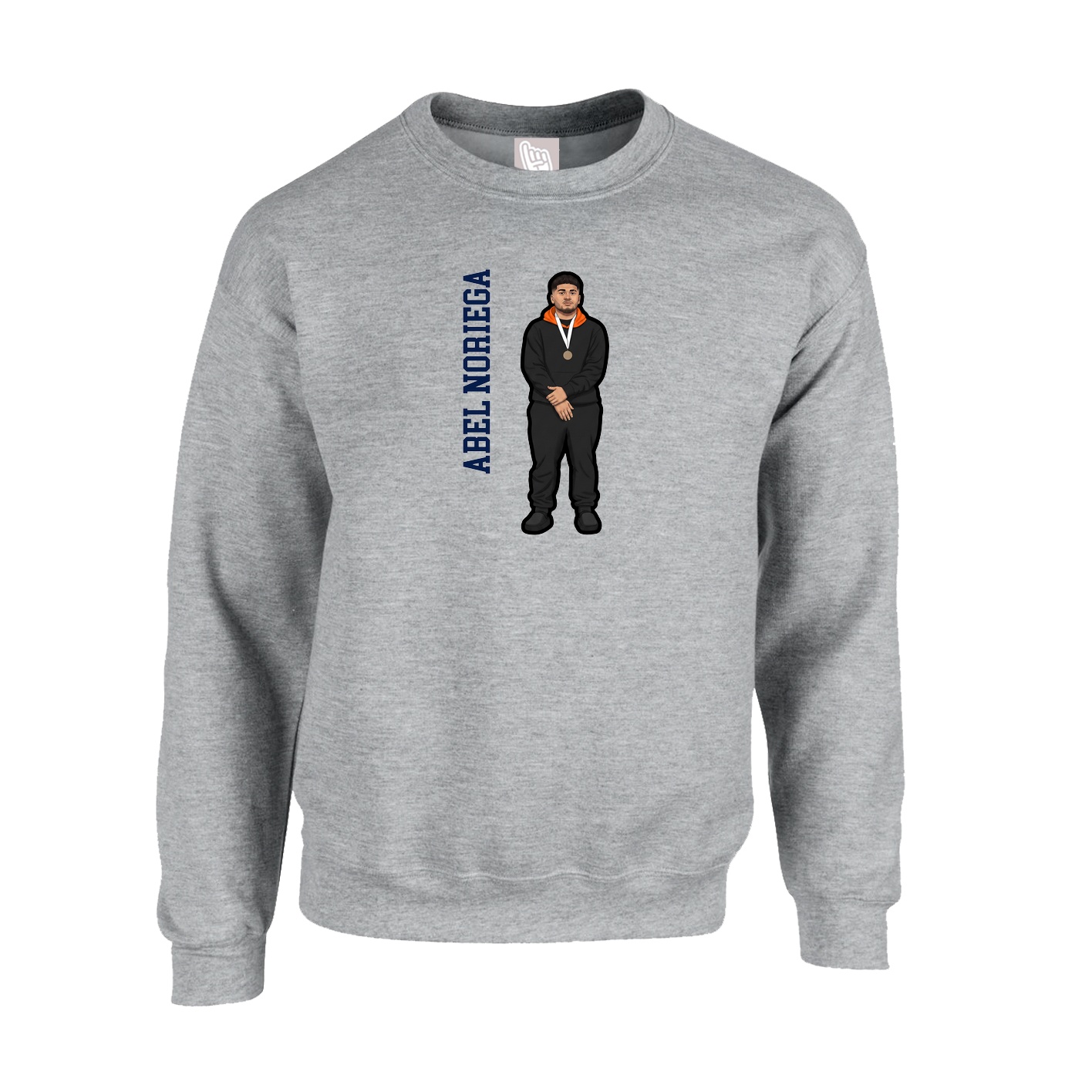 Fleece Crew — Name Vertical in Grey