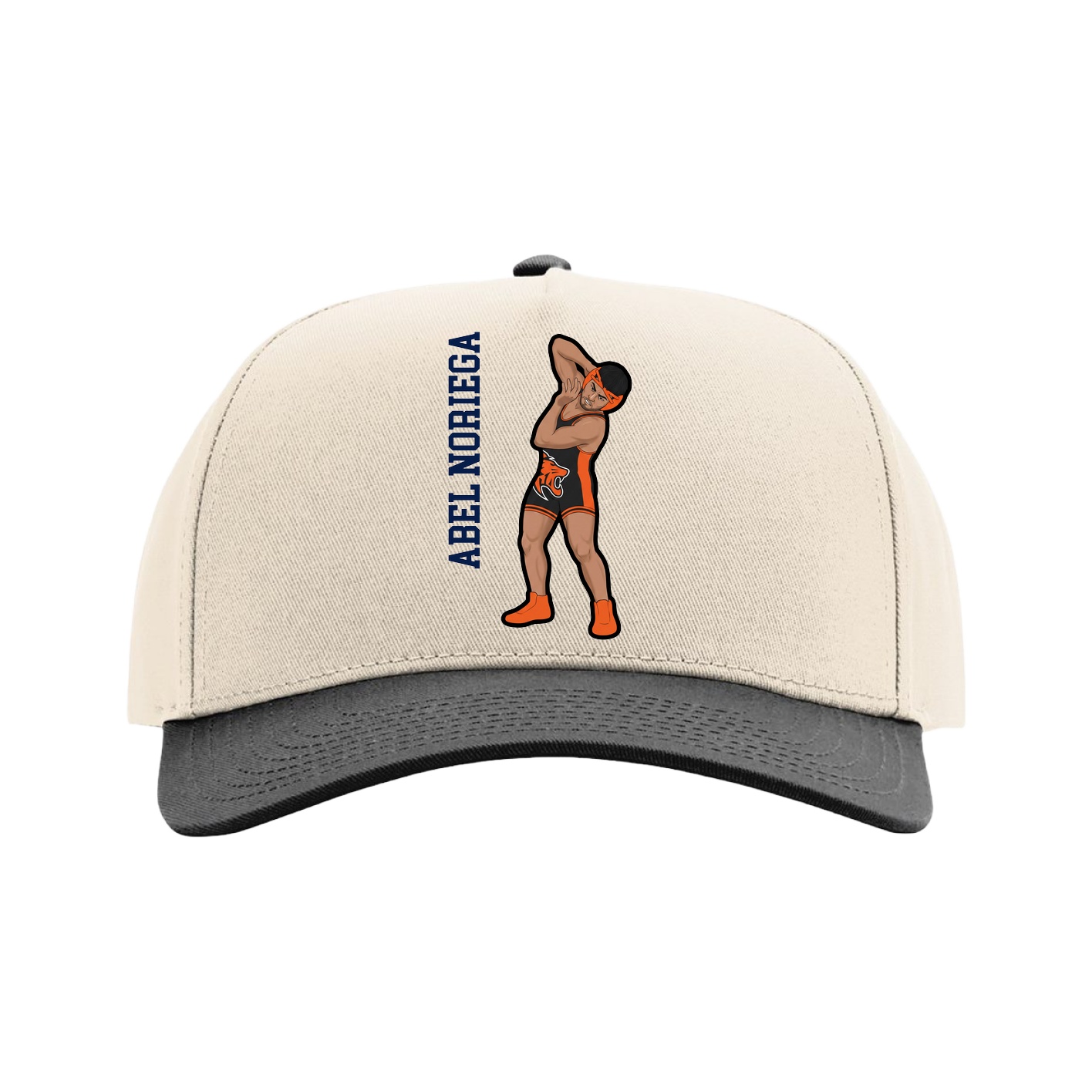 Full Fabric Five-Panel Champ Cap — Name Vertical in Cream/Black