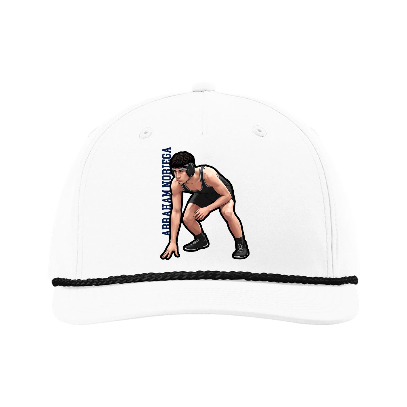 Five-Panel Classic Rope Cap — Name Vertical in White