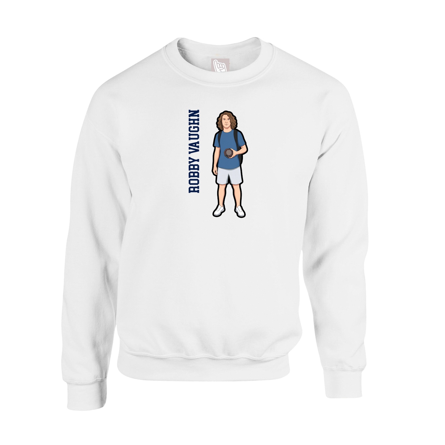 Fleece Crew — Name Vertical in White