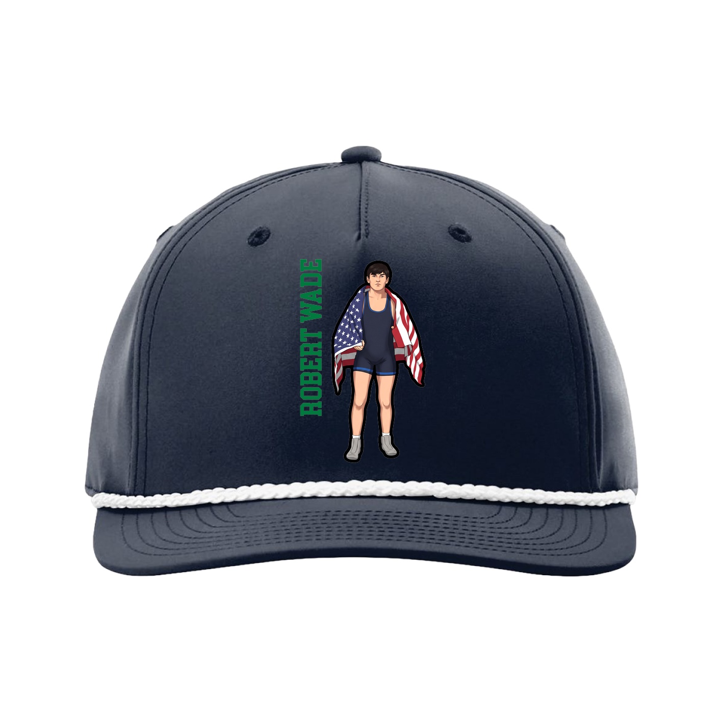 Five-Panel Classic Rope Cap — Name Vertical in Navy