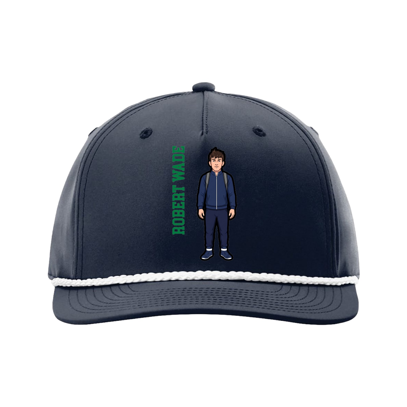 Five-Panel Classic Rope Cap — Name Vertical in Navy