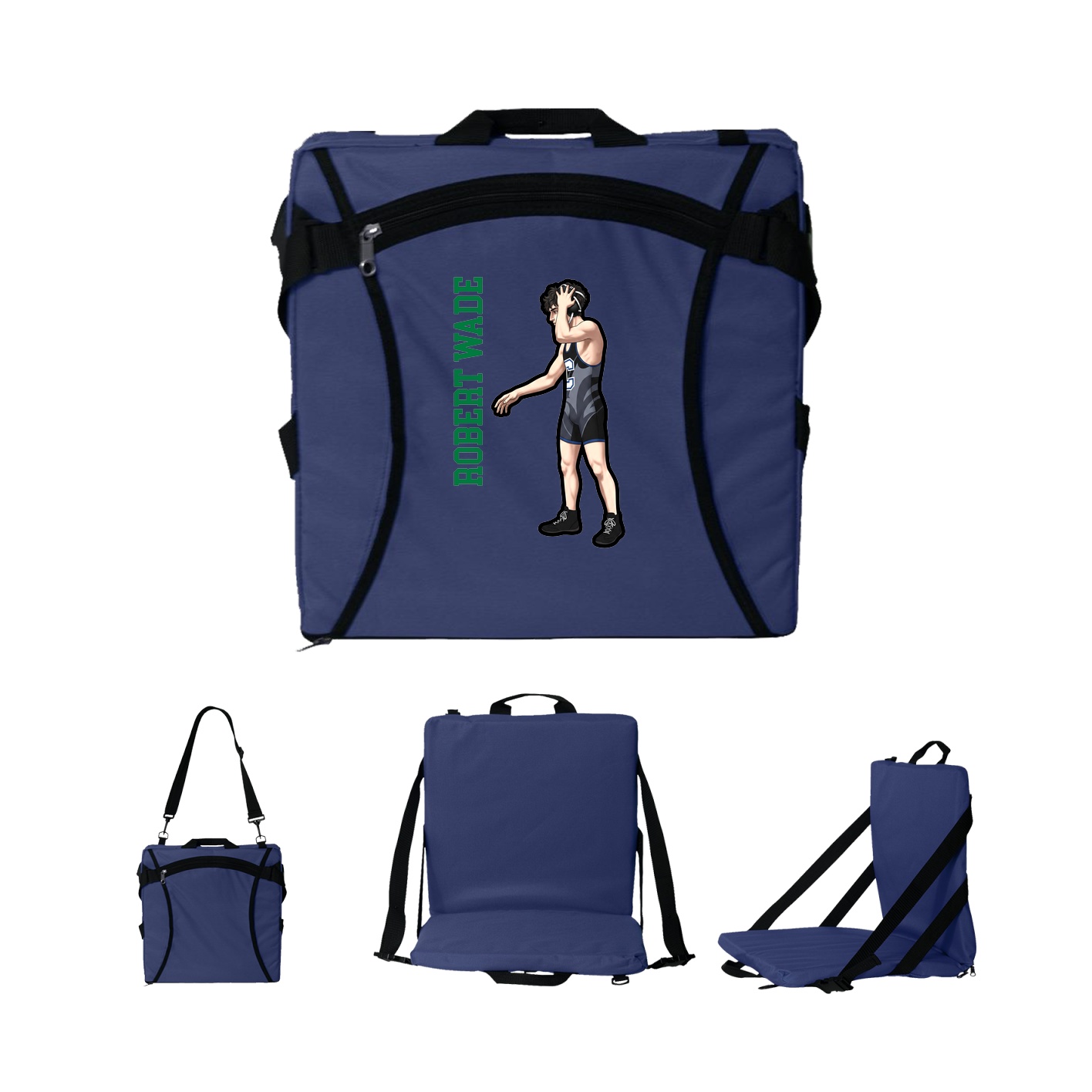 Folding Stadium Seat — Name Vertical in Navy