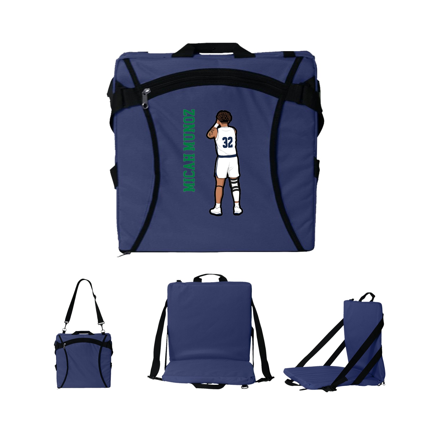 Folding Stadium Seat — Name Vertical in Navy