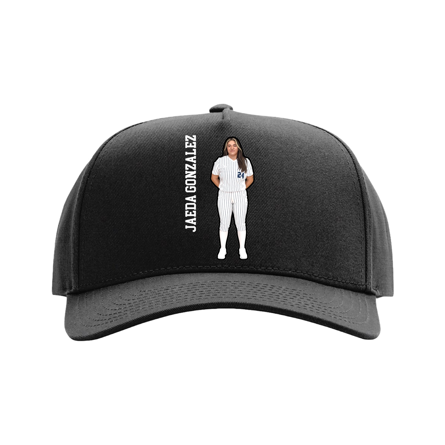 Full Fabric Five-Panel Champ Cap — Name Vertical in Black