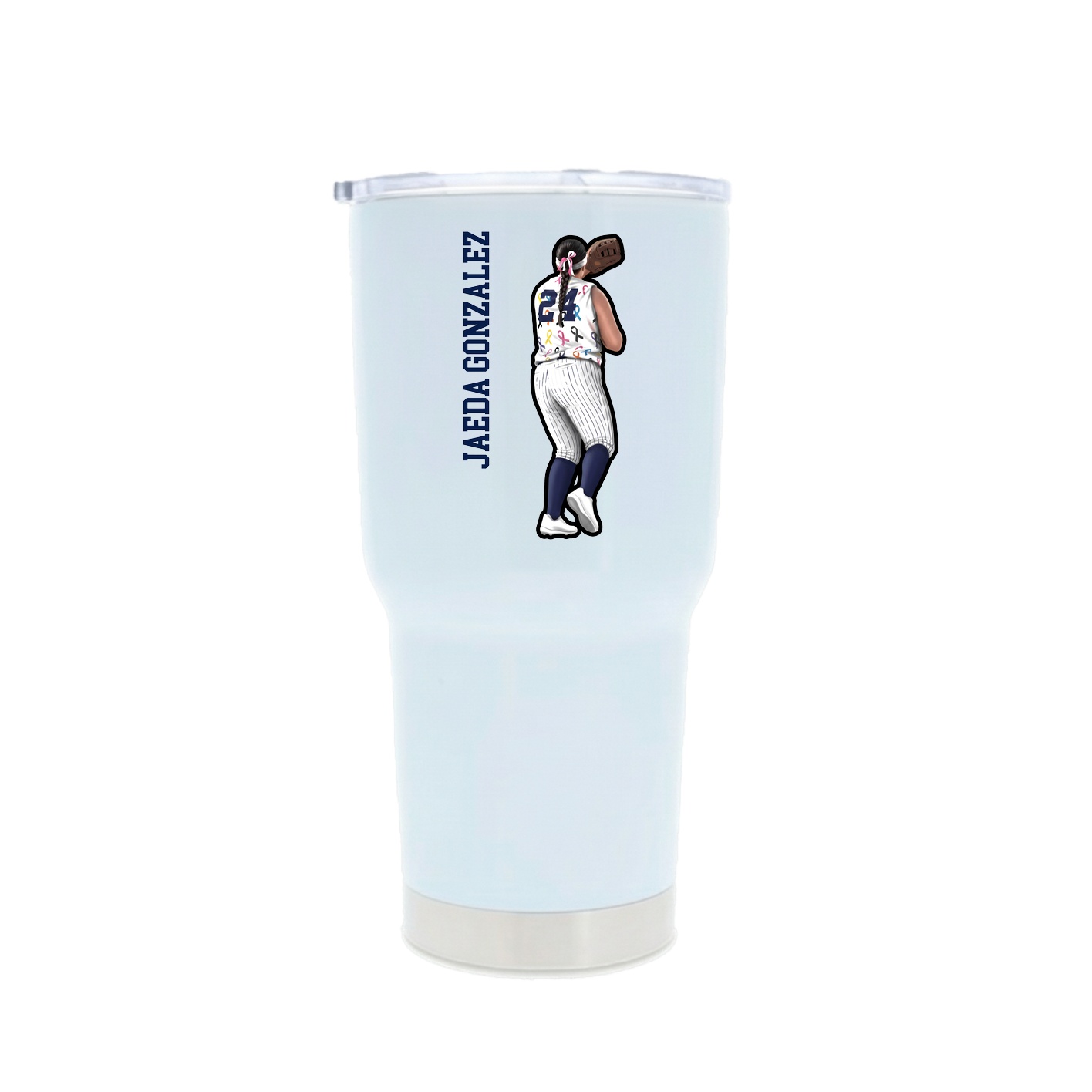 30oz Stainless Steel Tumbler — Name Vertical in White