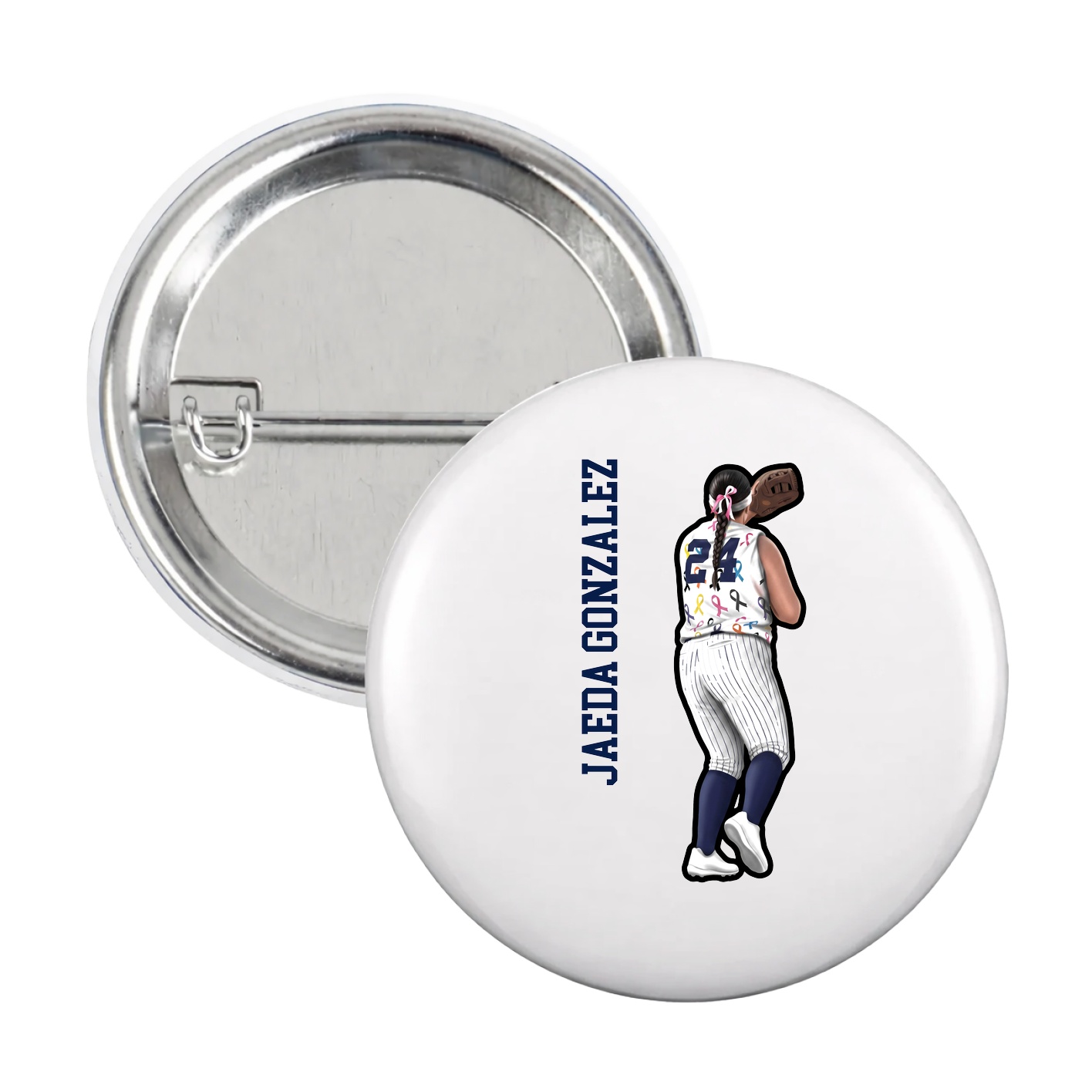 Game Day Button — Name Vertical in White