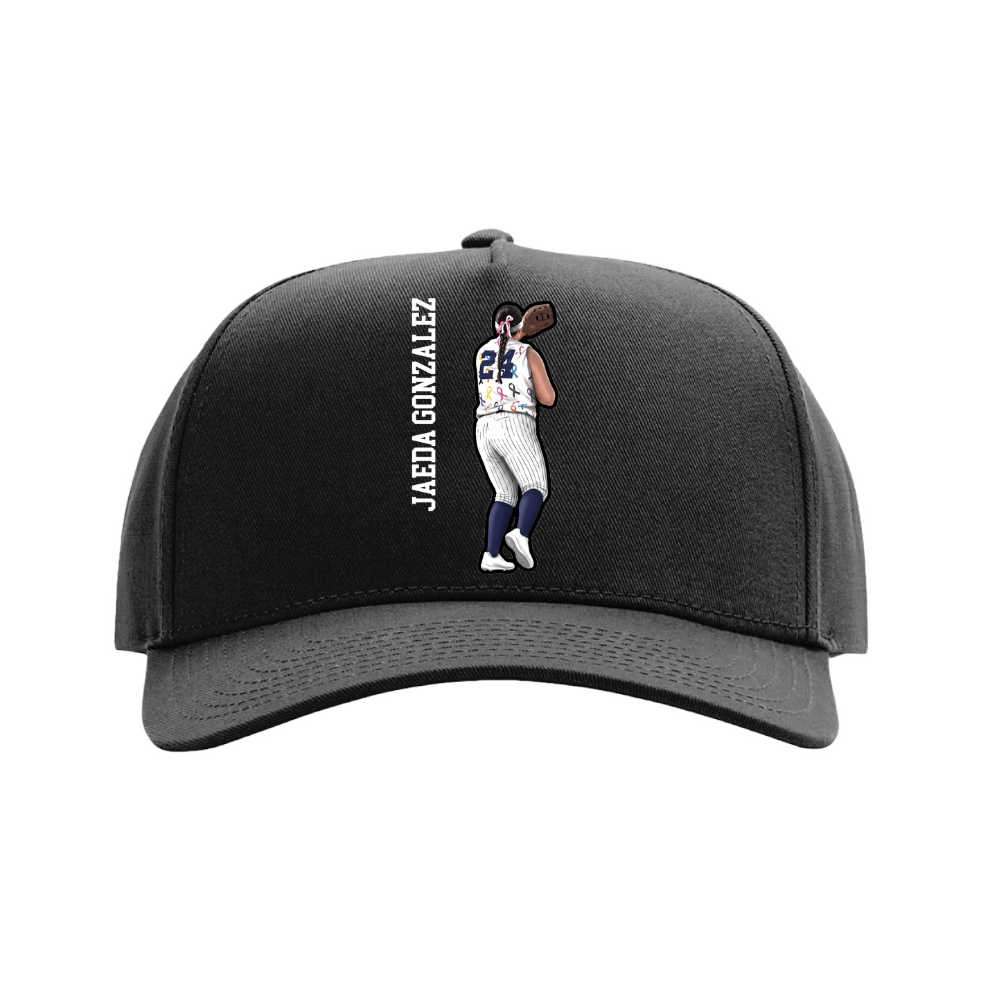 Full Fabric Five-Panel Champ Cap — Name Vertical in Black