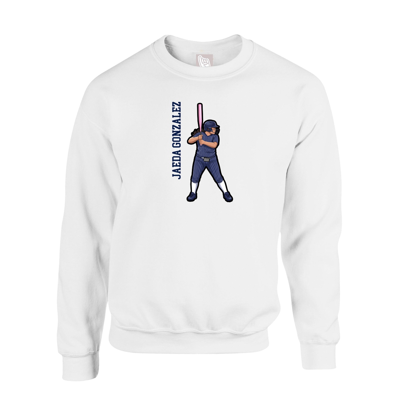 Fleece Crew — Name Vertical in White