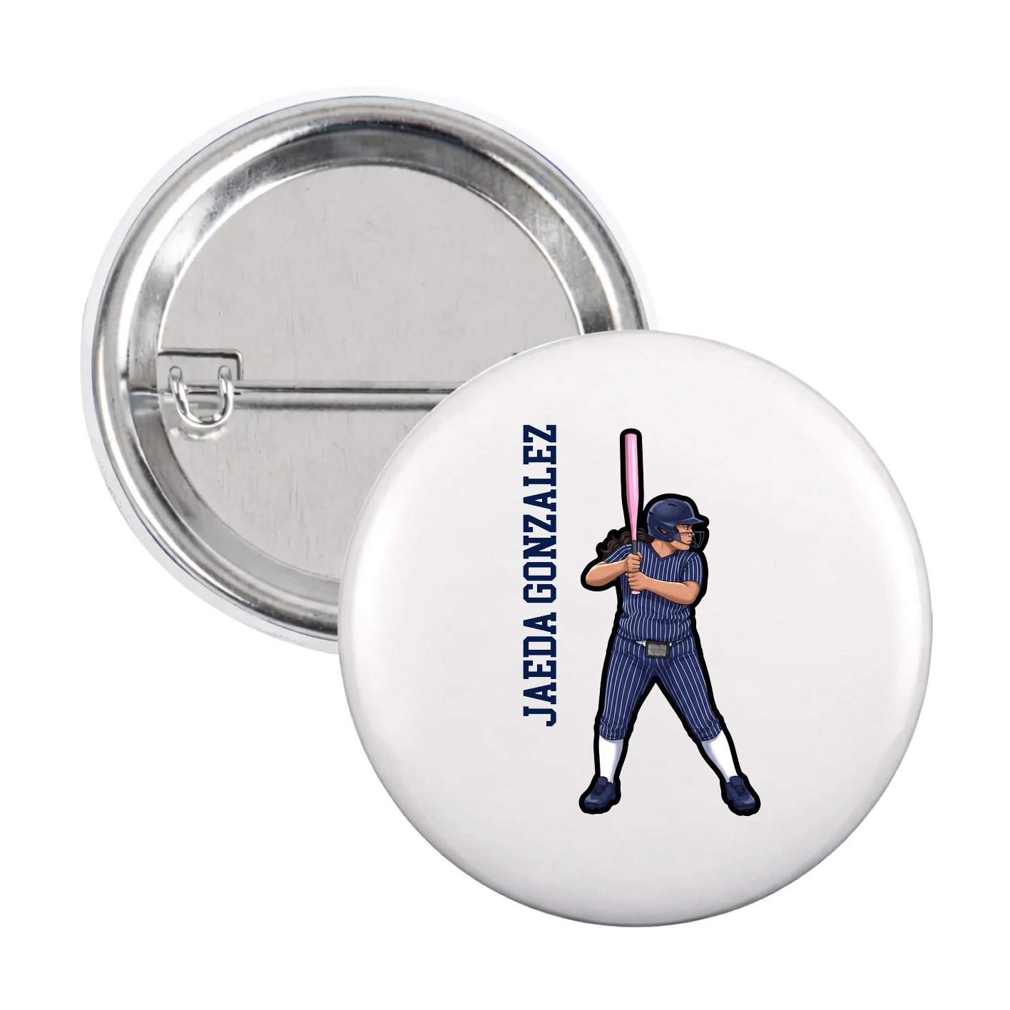 Game Day Button — Name Vertical in White