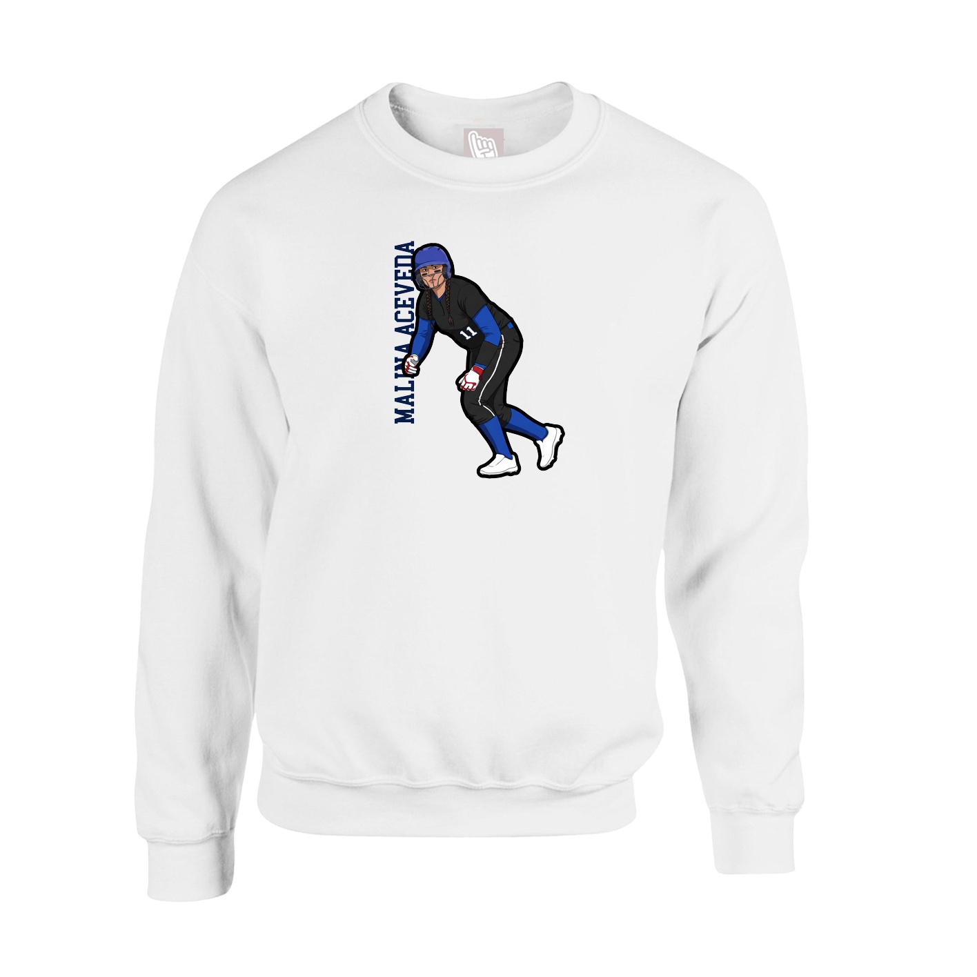 Fleece Crew — Name Vertical in White