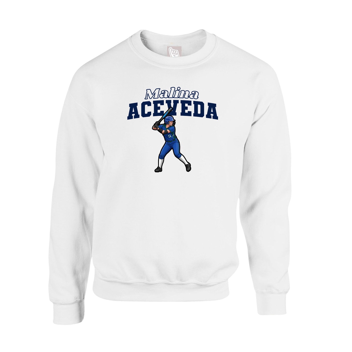 Fleece Crew — Name Arch in White