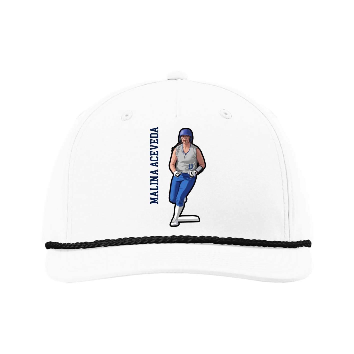 Five-Panel Classic Rope Cap — Name Vertical in White