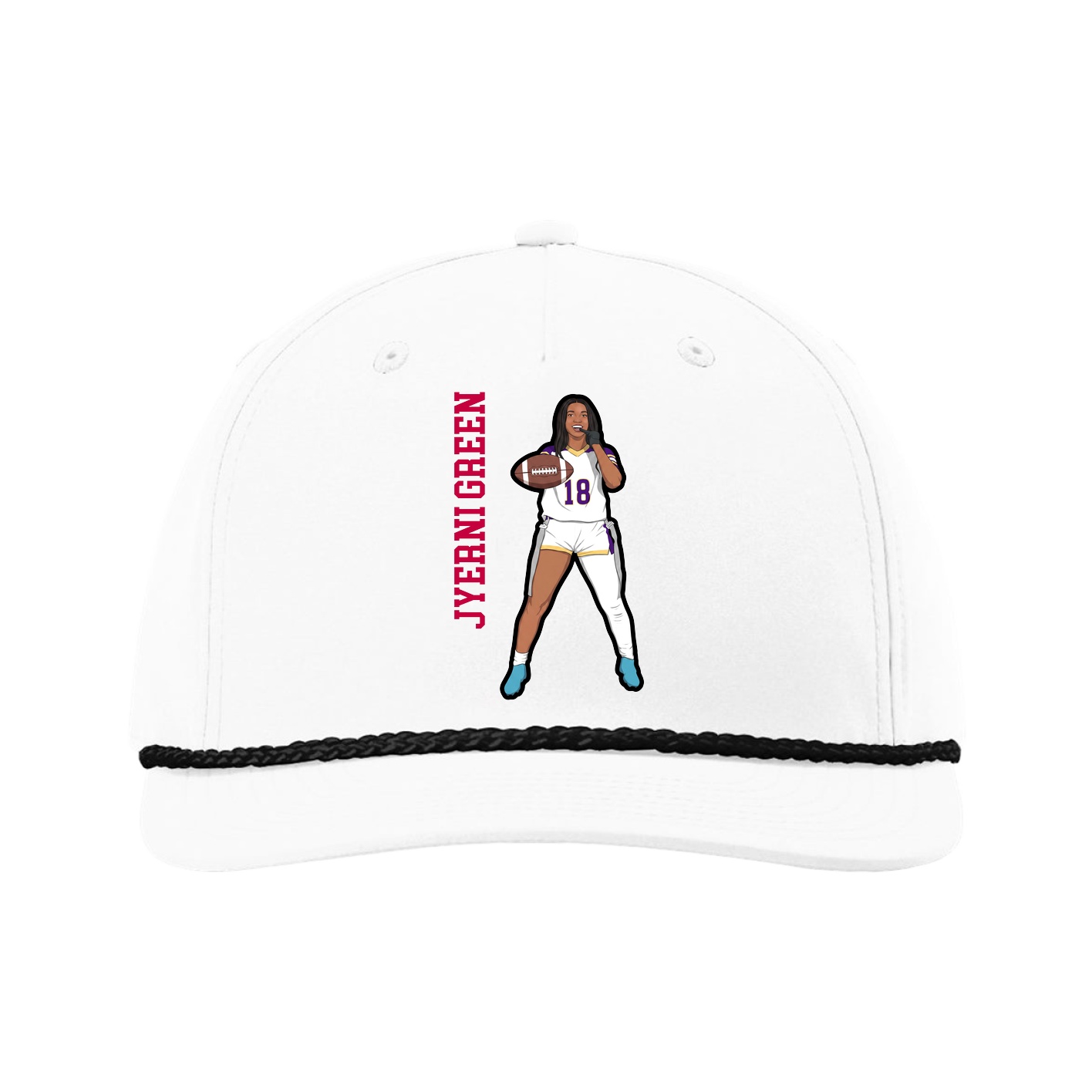 Five-Panel Classic Rope Cap — Name Vertical in White