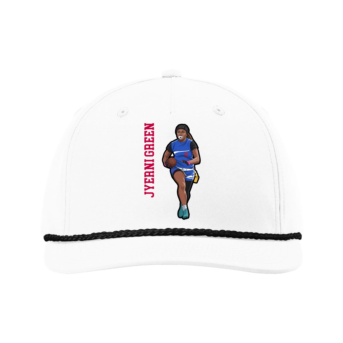 Five-Panel Classic Rope Cap — Name Vertical in White