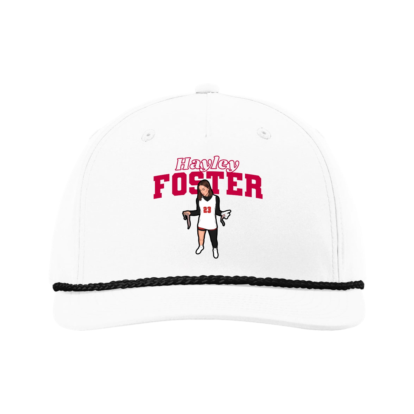 Five-Panel Classic Rope Cap — Name Arch in White