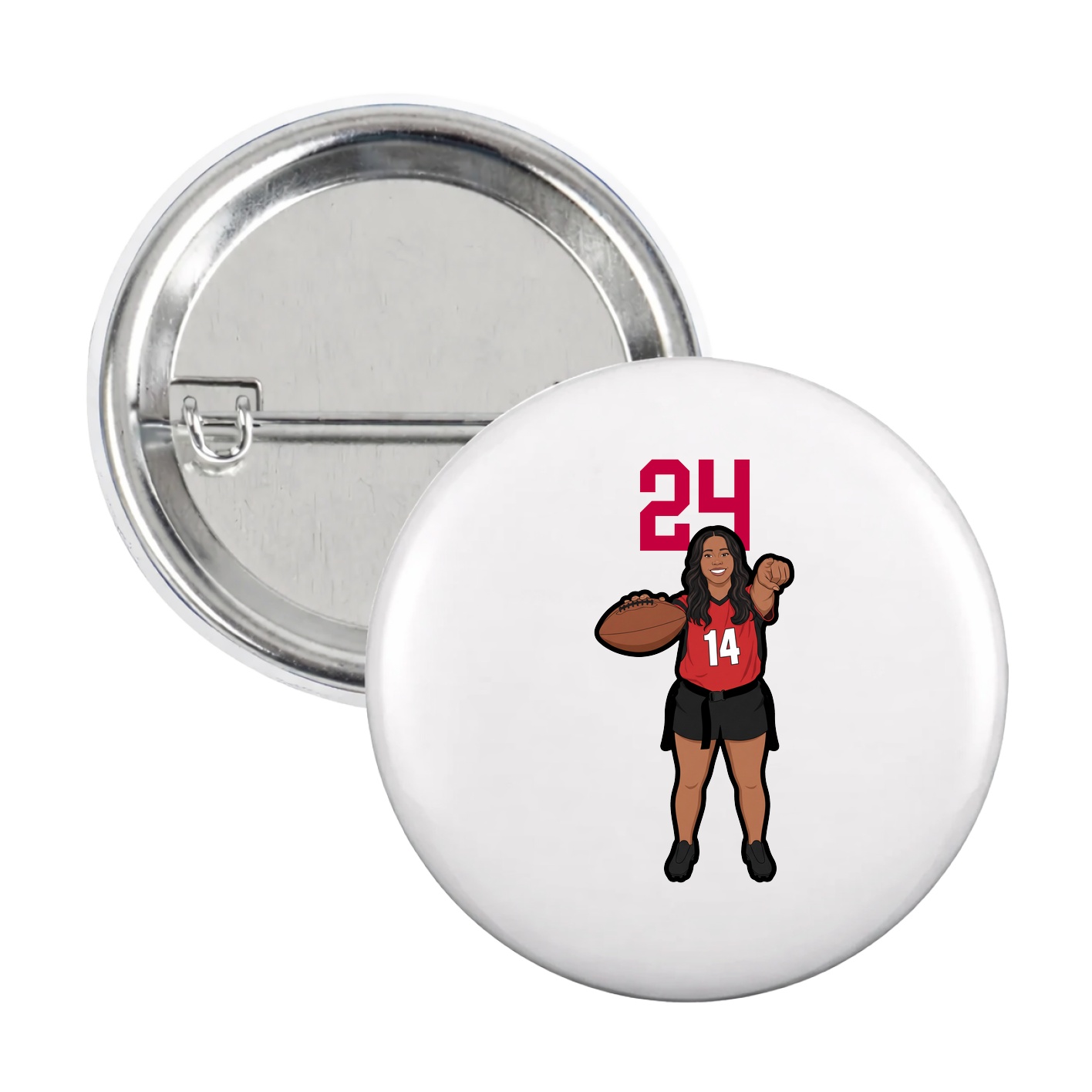 Game Day Button — Number Top in White
