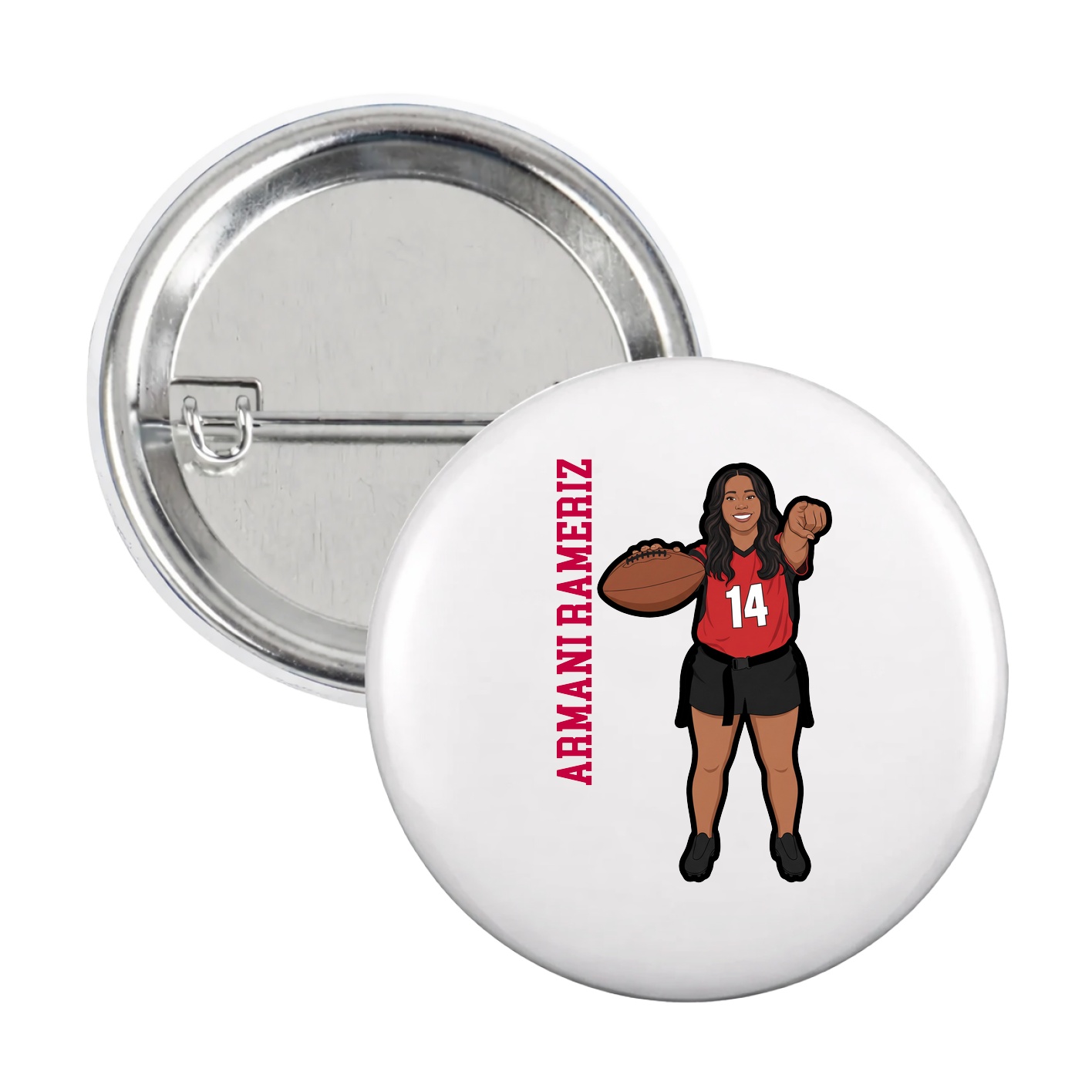 Game Day Button — Name Vertical in White