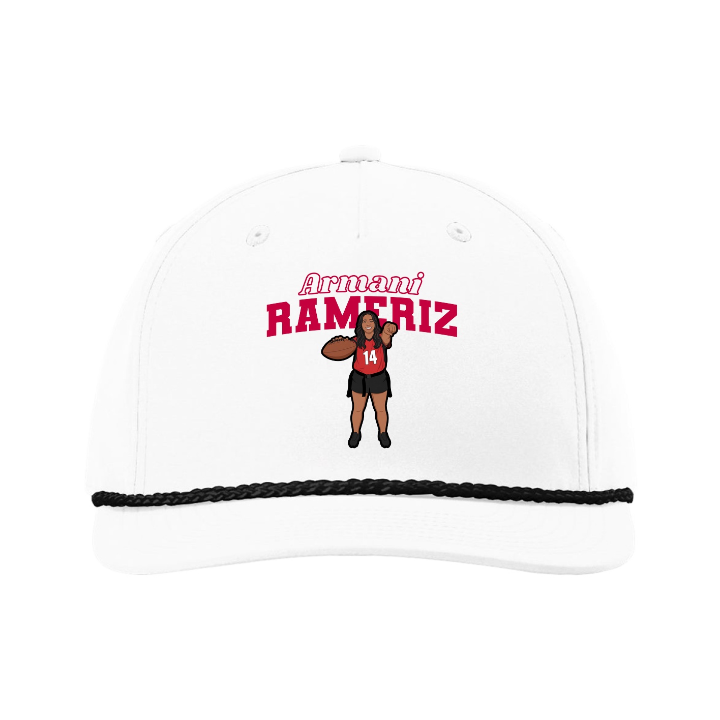 Five-Panel Classic Rope Cap — Name Arch in White