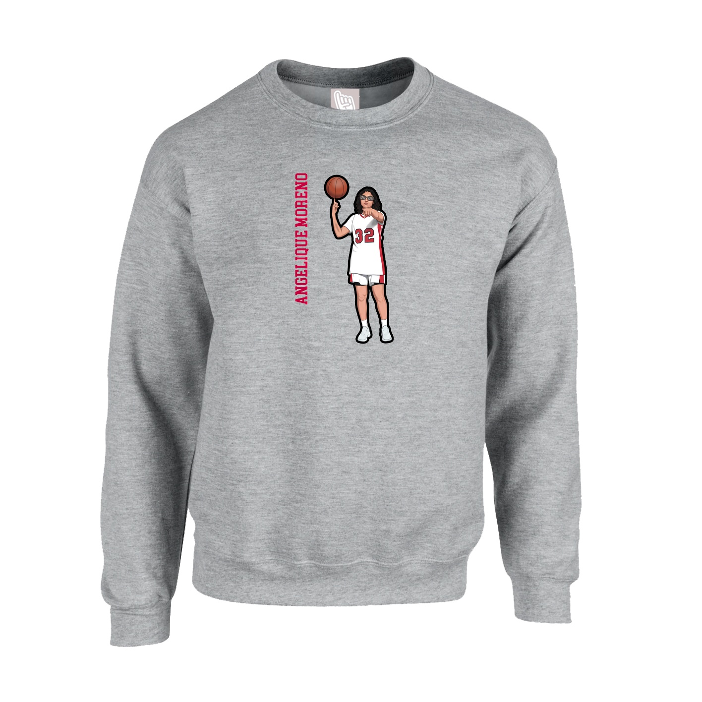 Fleece Crew — Name Vertical in Grey