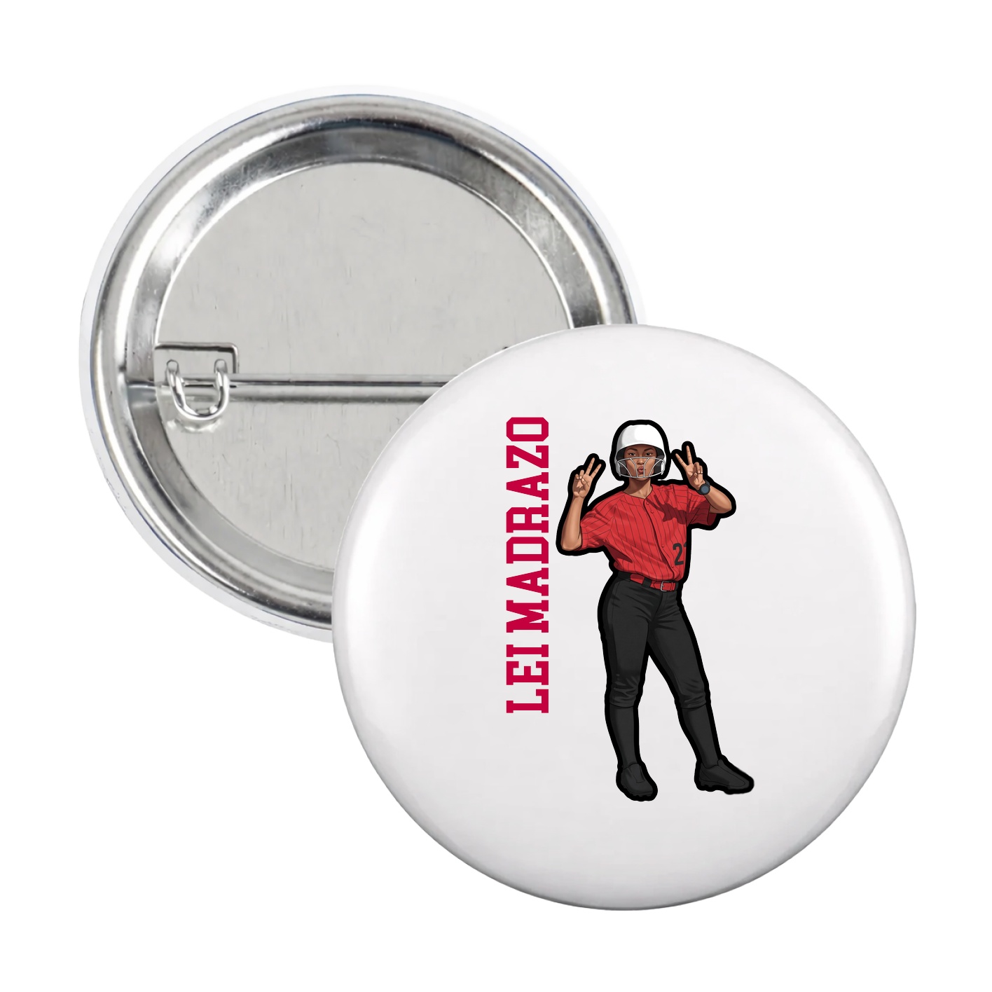 Game Day Button — Name Vertical in White