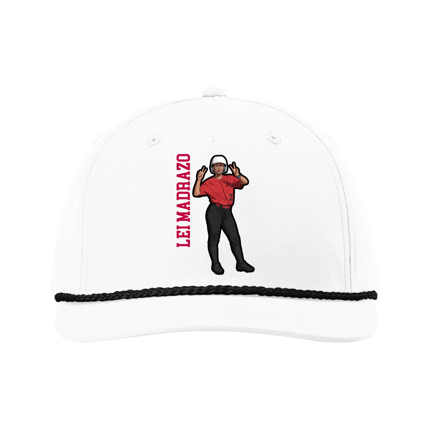 Five-Panel Classic Rope Cap — Name Vertical in White