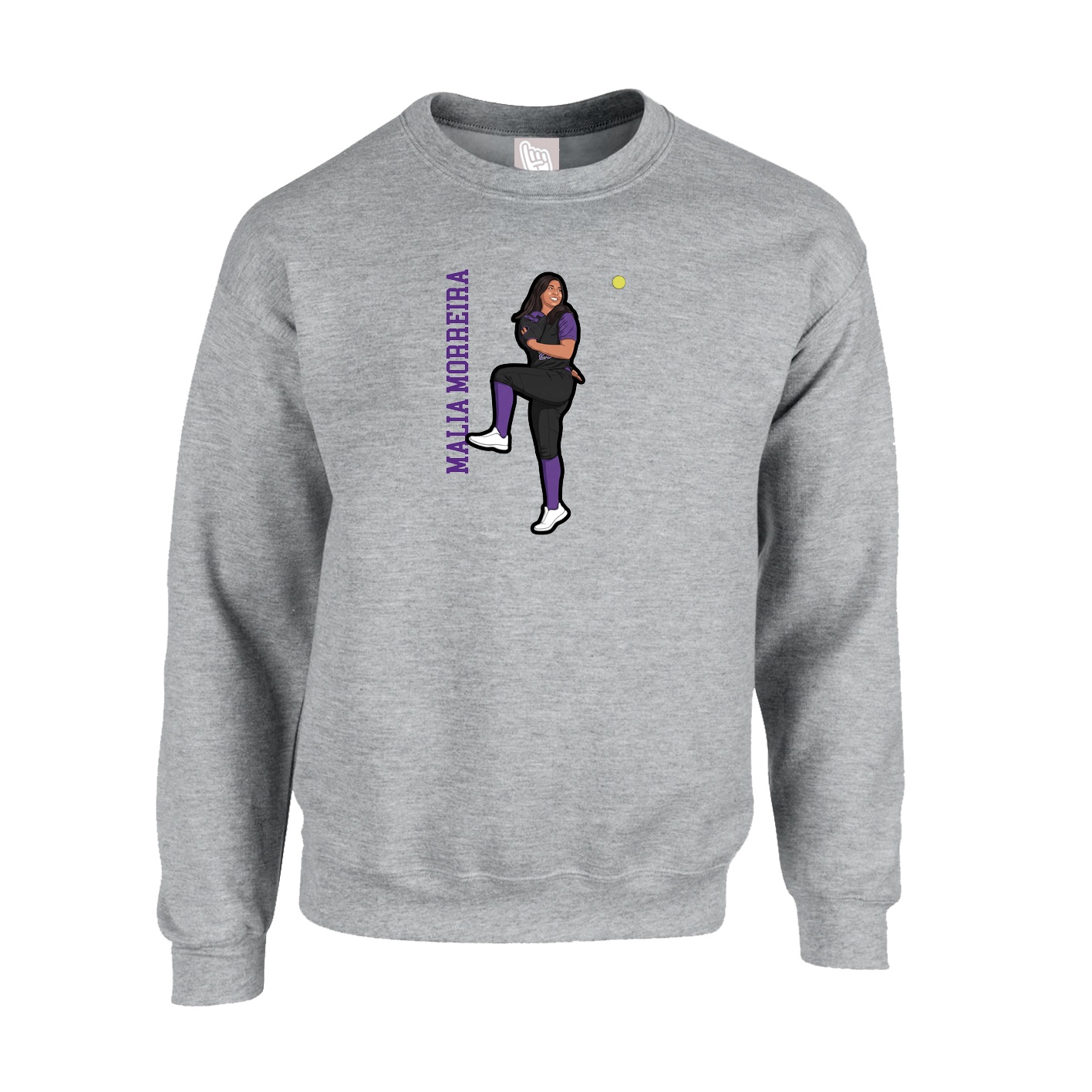 Fleece Crew — Name Vertical in Grey