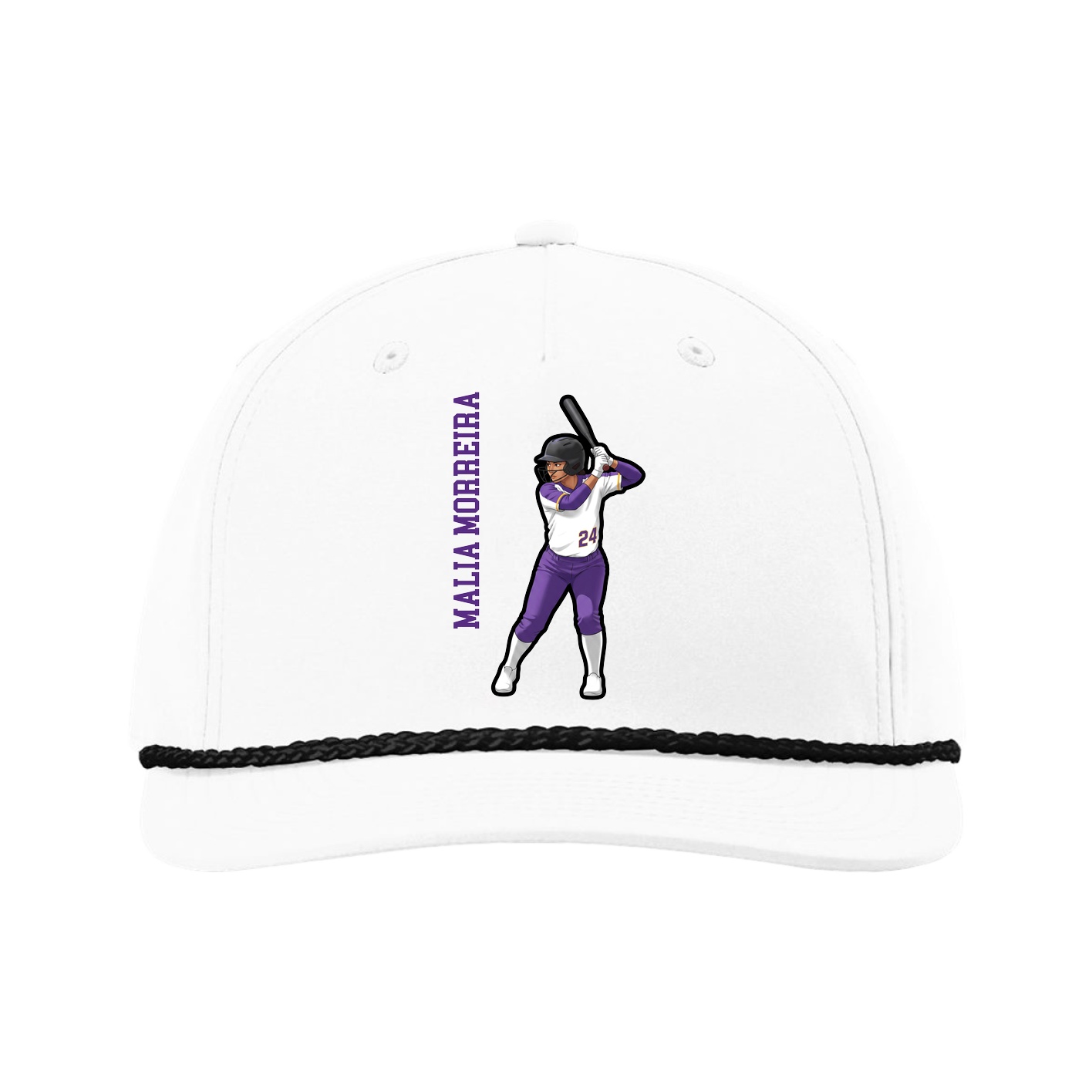 Five-Panel Classic Rope Cap — Name Vertical in White