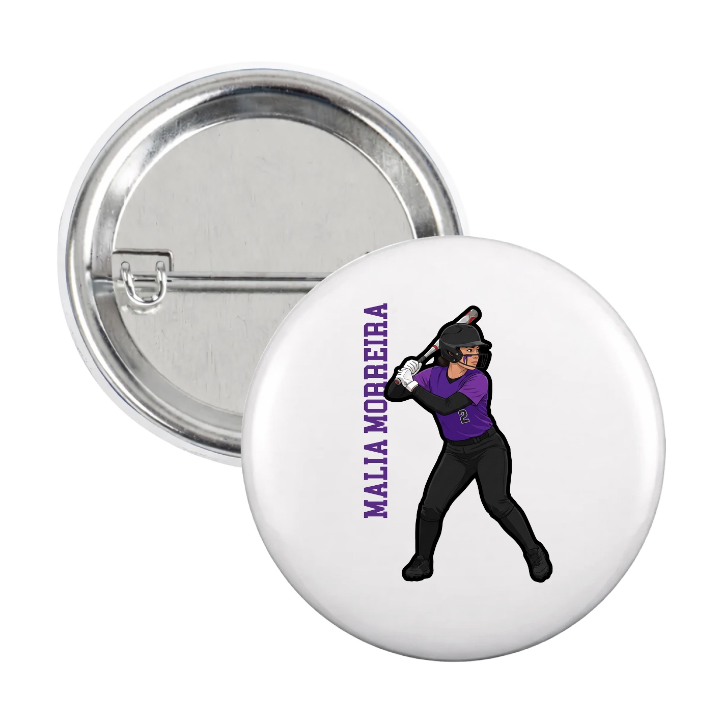 Game Day Button — Name Vertical in White