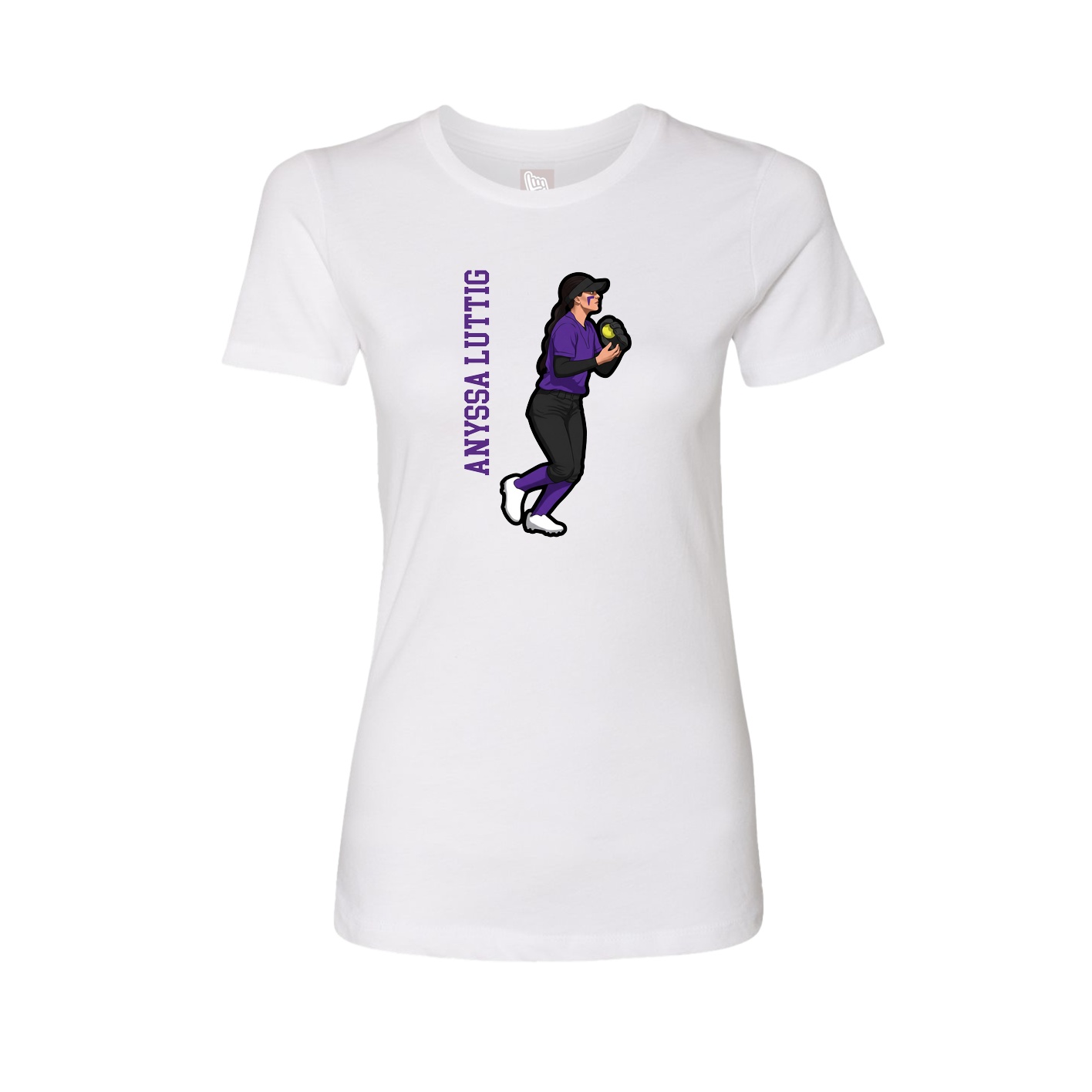 Fitted Women's Tee — Name Vertical in White