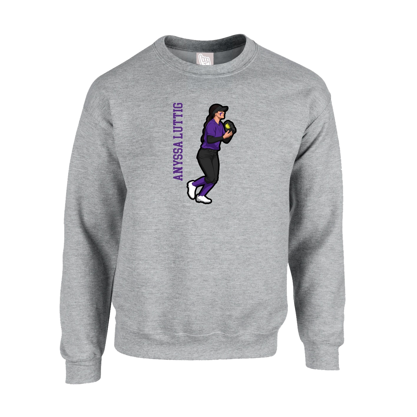 Fleece Crew — Name Vertical in Grey