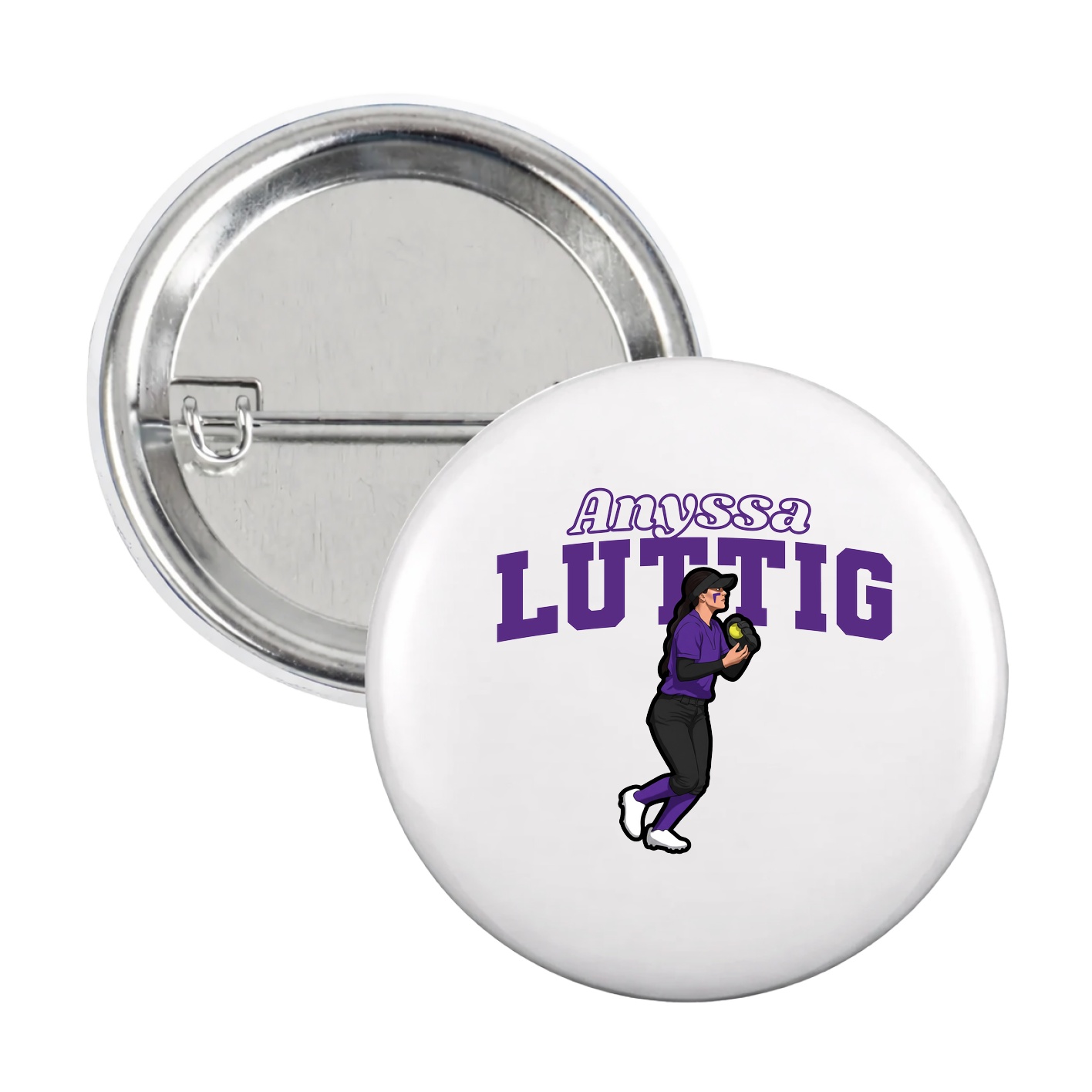 Game Day Button — Name Arch in White