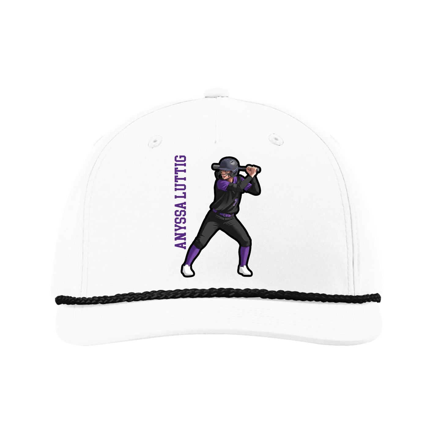 Five-Panel Classic Rope Cap — Name Vertical in White